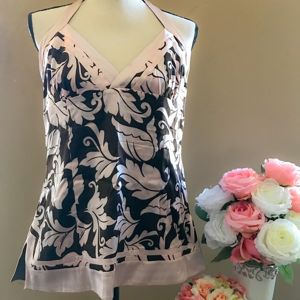 Bebe reversible handkerchief halter blouse.